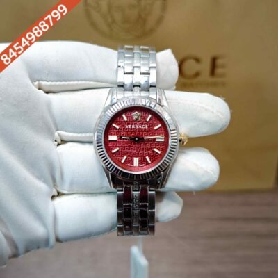 Versace Greca Steel Red Dial Swiss Watch