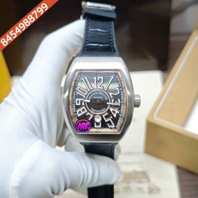 Franck Muller Vanguard Steel Black Dial Leather Strap Swiss ETA Automatic Watch