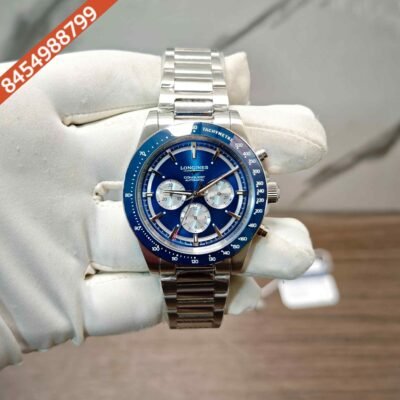 Longines Conquest White Chronograph Steel Blue Dial Open Back Swiss Automatc Watch