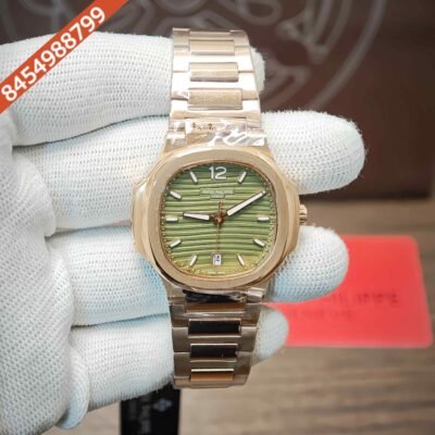 Patek Philippe Nautilus Rose Gold Green Dial Swiss Semi ETA Quartz Womens Watch