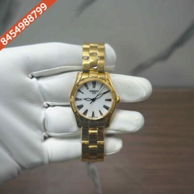 Tissot T-Wave Golden White Mother of Pearl Dial Steel Strap Swiss Quartz Watch