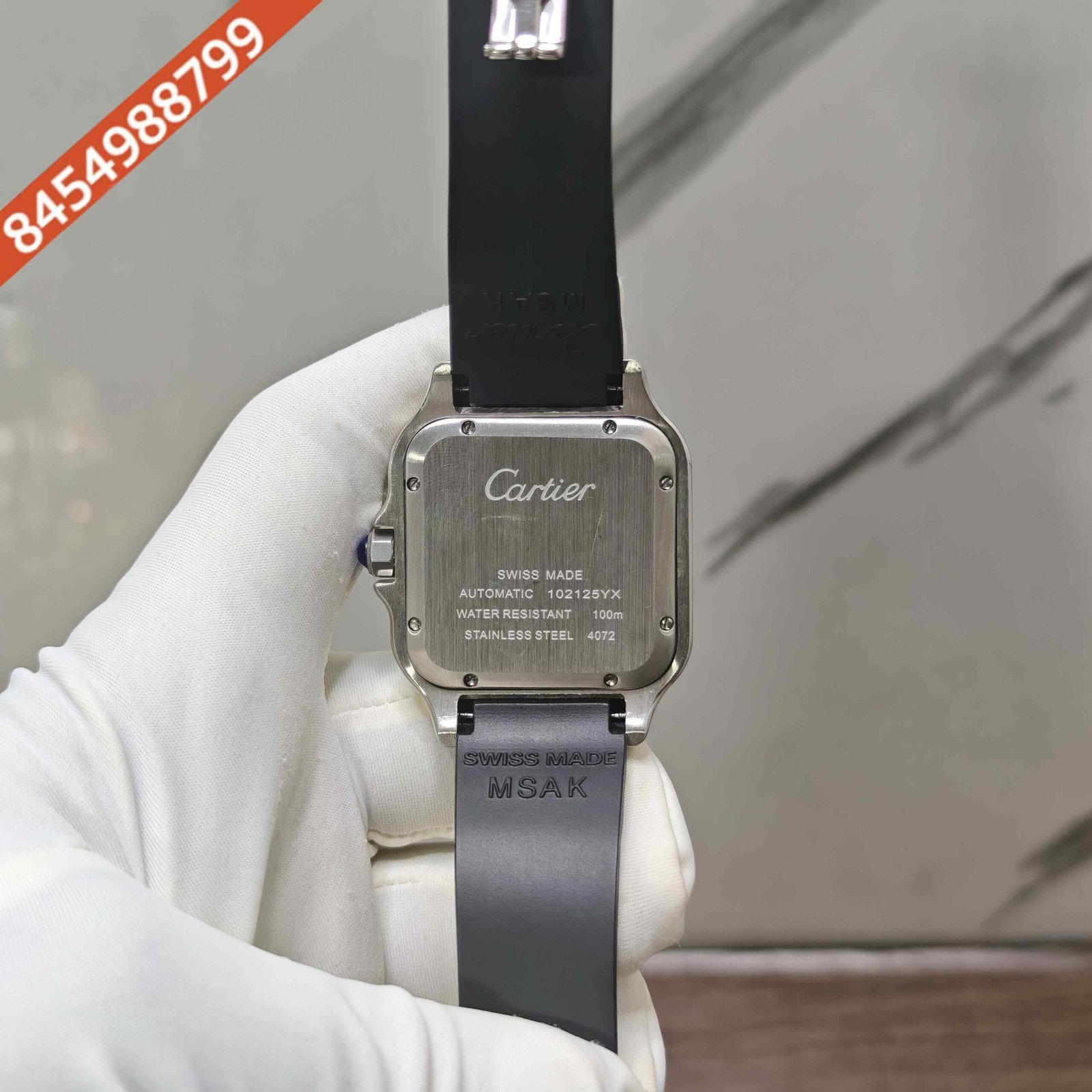 Cartier Santos de Steel Arabic numerals Green Dial Rubber Strap Swiss Automatic Watch - Image 4