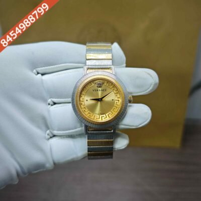 Versace Greca Chic Steel Gold Dial Dual Tone Swiss Quartz Watch