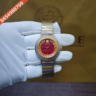 Versace Greca Chic Steel Red Dial Dual Tone Swiss Quartz Watch