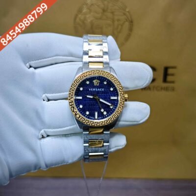 Versace Greca Dome Steel Blue Dial Dual Tone Swiss Quartz Watch