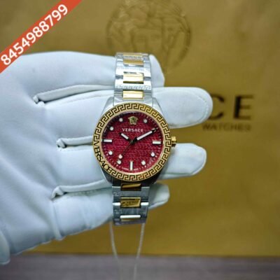 Versace Greca Dome Steel Red Dial Dual Tone Swiss Quartz Watch