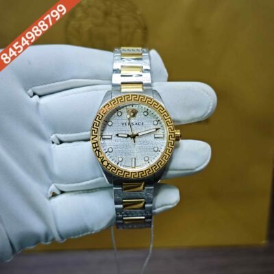 Versace Greca Dome Steel White Dial Dual Tone Swiss Quartz Watch