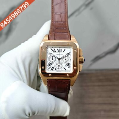Cartier Santos 100 XL Chronograph Rose Gold White Dial Swiss Automatic Watch