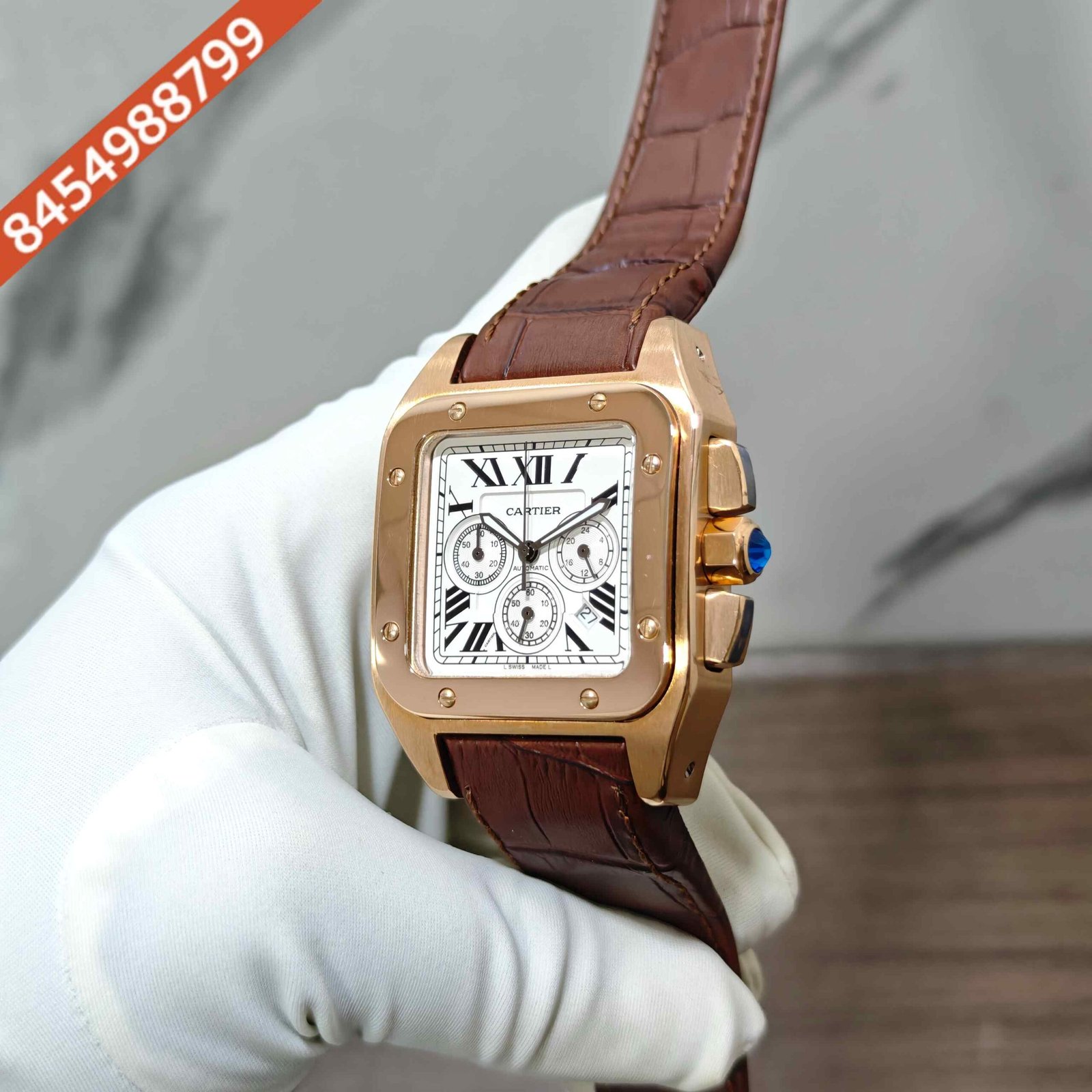 Cartier Santos 100 XL Chronograph Rose Gold White Dial Swiss Automatic Watch - Image 2