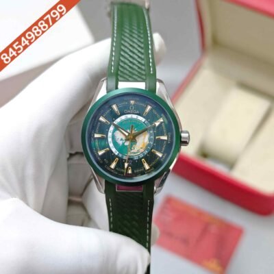 Omega Seamaster Aqua Tera Worldtimer Steel Full Green Rubber Strap Swiss Automatic Watch
