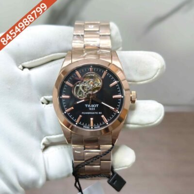 Tissot Gentleman Powermatic 80 Open Heart Rose Gold Black Dial Swiss Automatic Watch