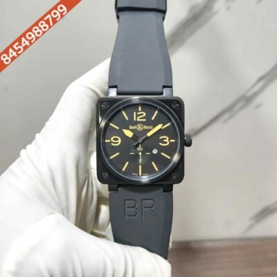 Bell & Ross BR 03-92 S Steel Black Coated Full Black Yellow Marker Rubber Strap Swiss Quartz watch