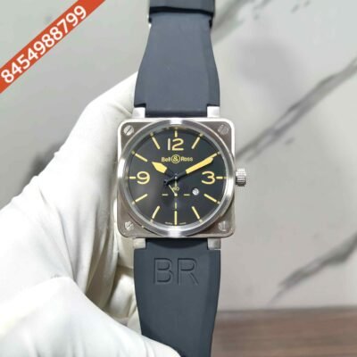 Bell & Ross BR 03-92 S Steel Full Black Yellow Marker Rubber Strap Swiss Quartz watch