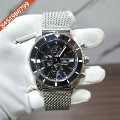 Breitling Superocean Heritage Chronograph Steel Black Dial mesh bracelet Swiss Watch