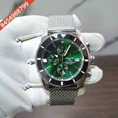 Breitling Superocean Heritage Chronograph Steel Green Dial mesh bracelet Swiss Watch