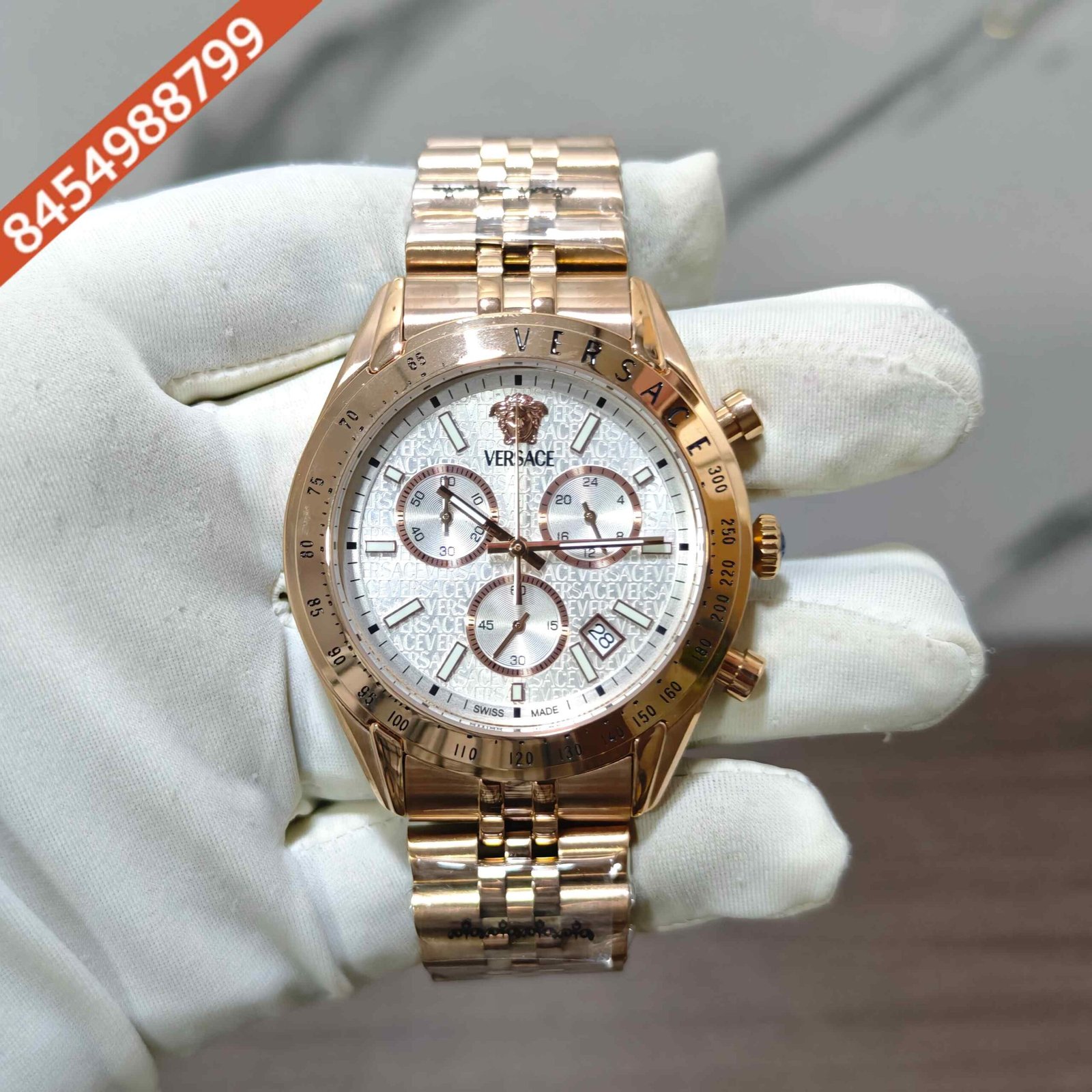 Versace Chrono Master Full Rose Gold White Dial Swiss Quartz Watch