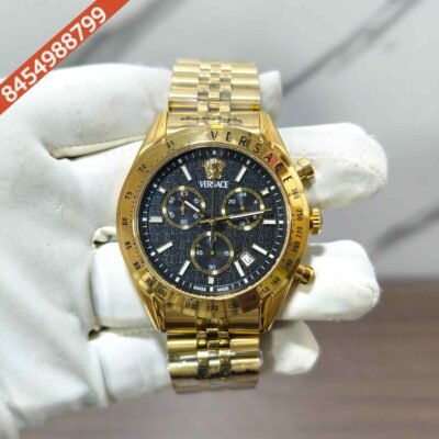 Versace Chrono Master Full Yellow Gold Black Dial Swiss Quartz Watch
